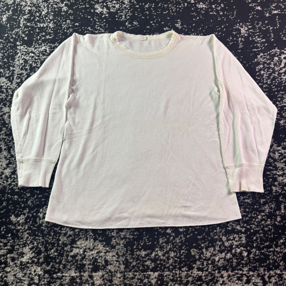 Vintage 70s Bay Area Traders Thermal Shirt Mens Cream Waffle Knit Base Layer
